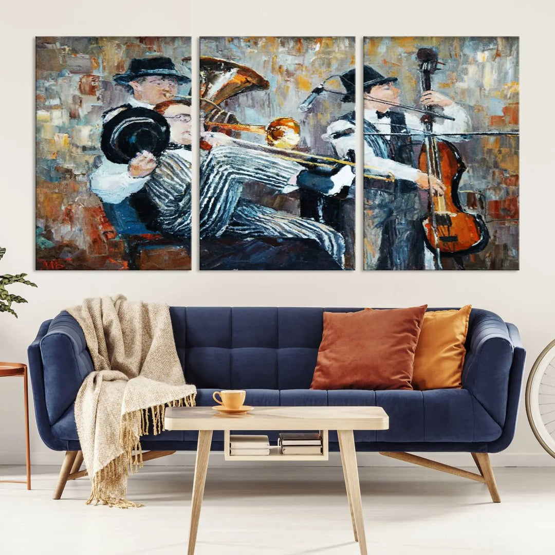 The Good Old Days Musicians Wall Art Canvas Print graces the wall, merging art with elegance. This museum-quality canvas comes with a UV-protective coating and is ready to hang.