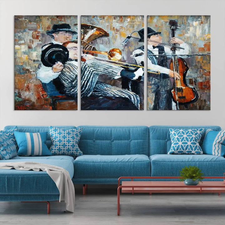 The Good Old Days Musicians Wall Art Canvas Print graces the wall, merging art with elegance. This museum-quality canvas comes with a UV-protective coating and is ready to hang.