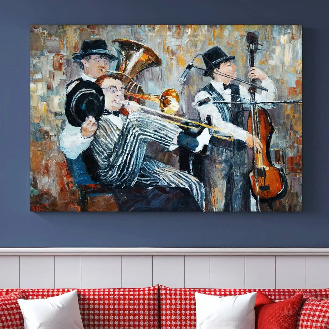 The Good Old Days Musicians Wall Art Canvas Print graces the wall, merging art with elegance. This museum-quality canvas comes with a UV-protective coating and is ready to hang.