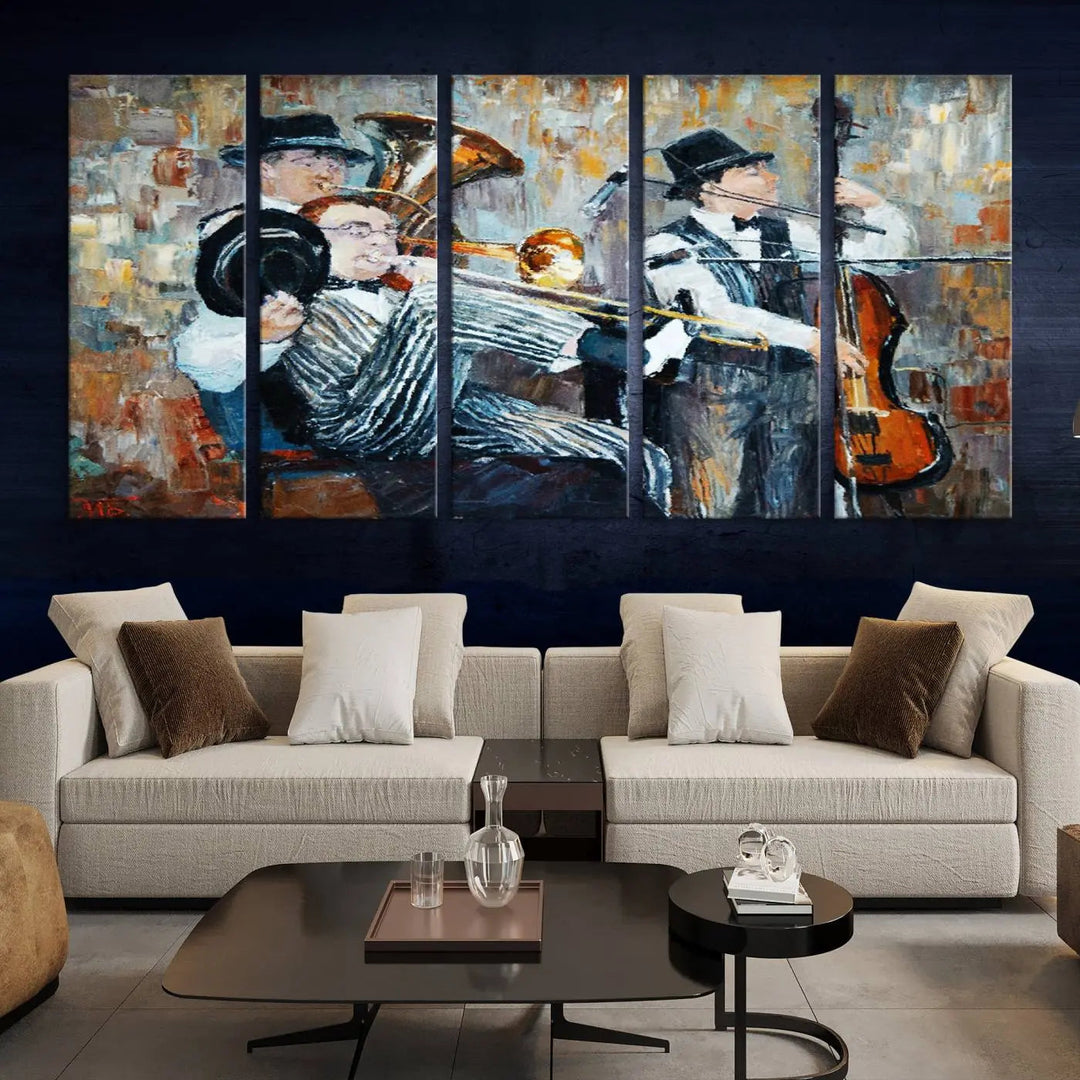 The Good Old Days Musicians Wall Art Canvas Print graces the wall, merging art with elegance. This museum-quality canvas comes with a UV-protective coating and is ready to hang.