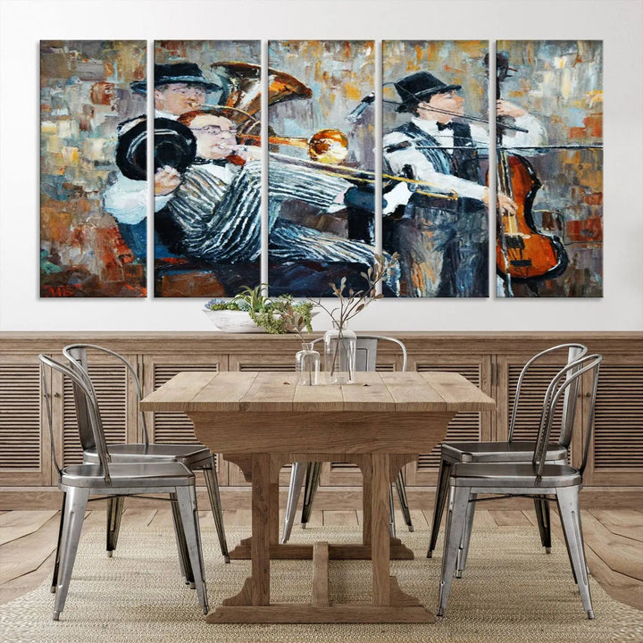 The Good Old Days Musicians Wall Art Canvas Print graces the wall, merging art with elegance. This museum-quality canvas comes with a UV-protective coating and is ready to hang.