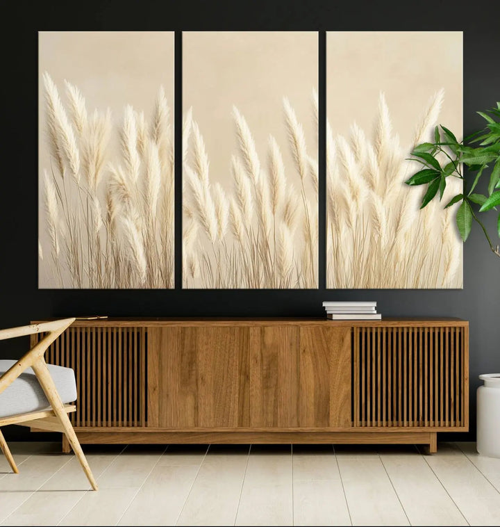 Grass Wall Art Print - Elegant Neutral Decor for Living Room, Boho Minimalist Artwork, Ready to Hang