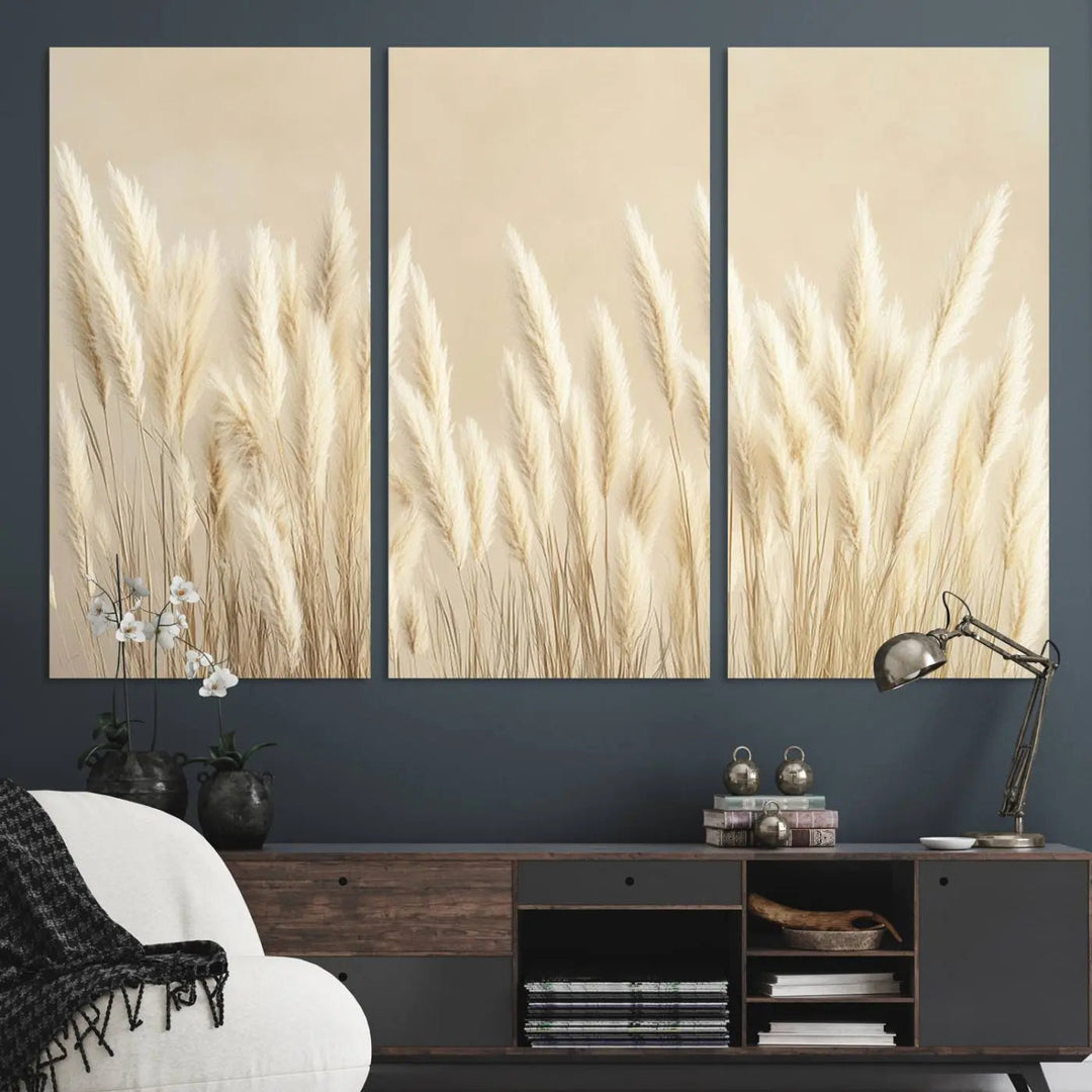 Grass Wall Art Print - Elegant Neutral Decor for Living Room, Boho Minimalist Artwork, Ready to Hang