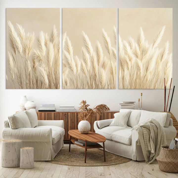 Grass Wall Art Print - Elegant Neutral Decor for Living Room, Boho Minimalist Artwork, Ready to Hang