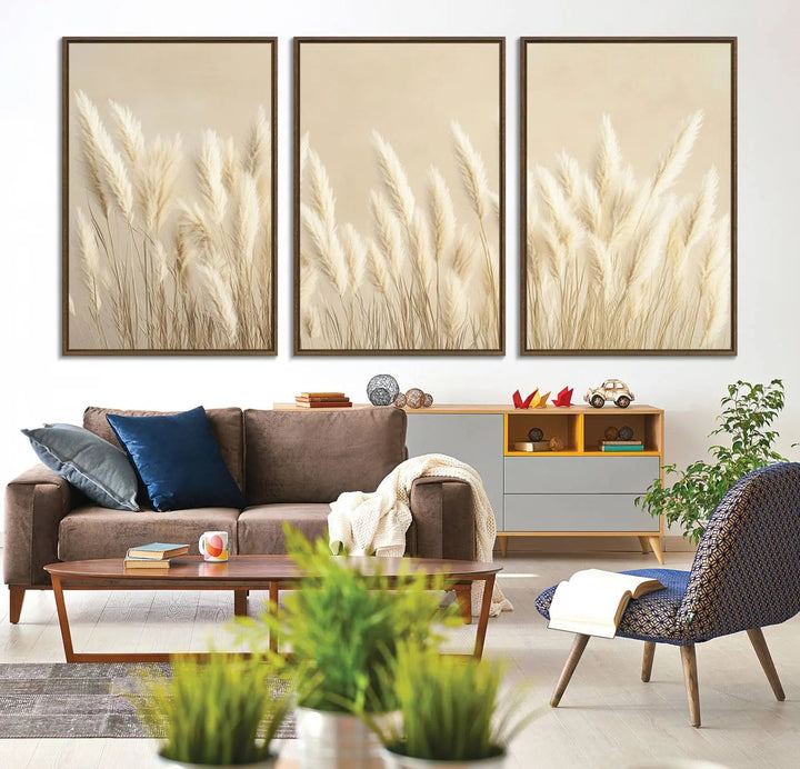 Grass Wall Art Print - Elegant Neutral Decor for Living Room, Boho Minimalist Artwork, Ready to Hang