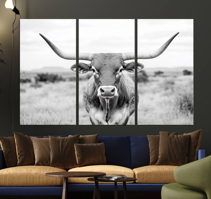 The Highland Cow Wall Art Print hangs prominently on the wall.