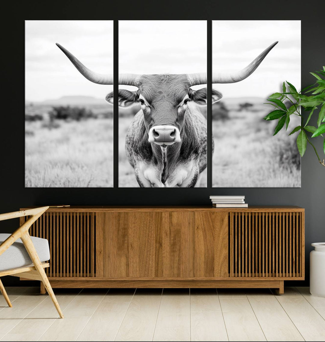 The Highland Cow Wall Art Print hangs prominently on the wall.