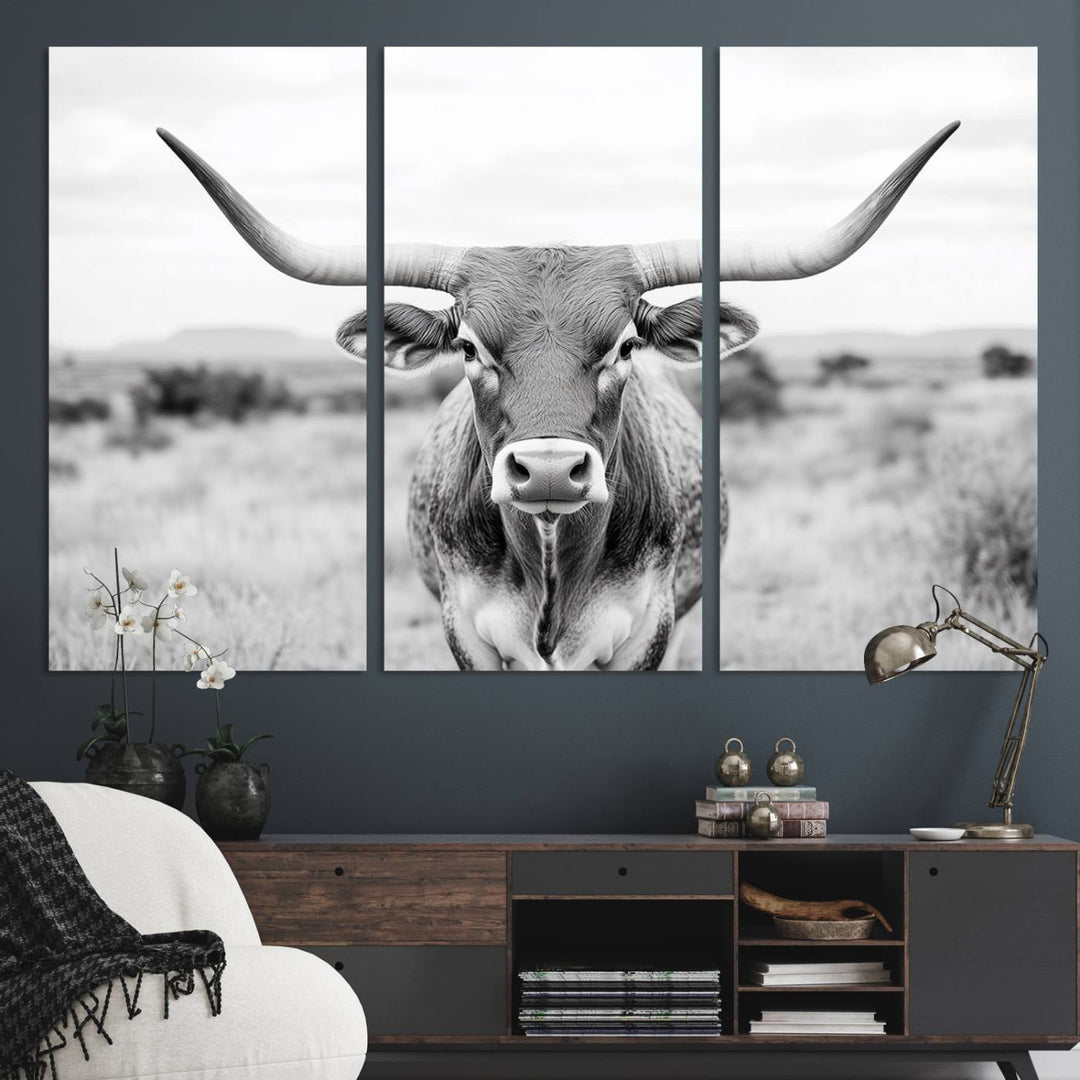 The Highland Cow Wall Art Print hangs prominently on the wall.