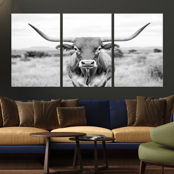 The Highland Cow Wall Art Print hangs prominently on the wall.