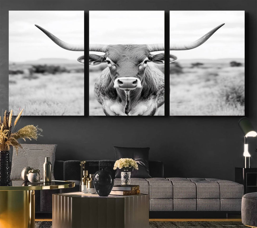 The Highland Cow Wall Art Print hangs prominently on the wall.