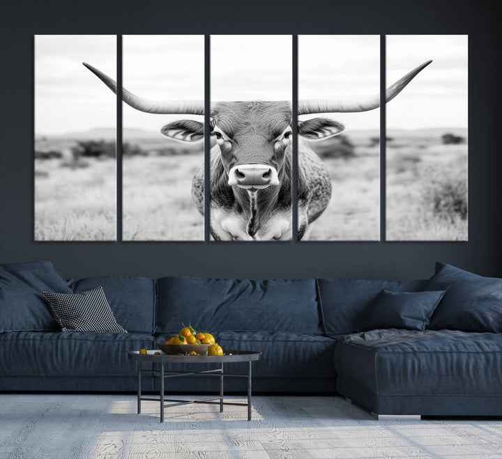 The Highland Cow Wall Art Print hangs prominently on the wall.