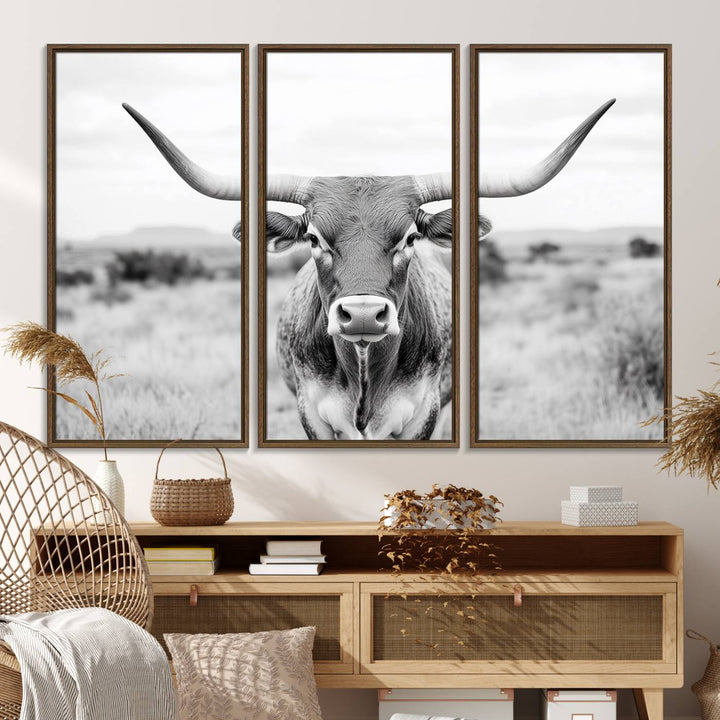 The Highland Cow Wall Art Print hangs prominently on the wall.