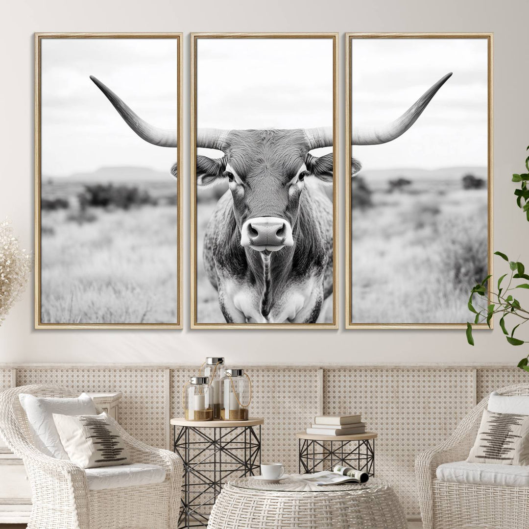 The Highland Cow Wall Art Print hangs prominently on the wall.