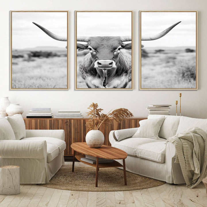 The Highland Cow Wall Art Print hangs prominently on the wall.