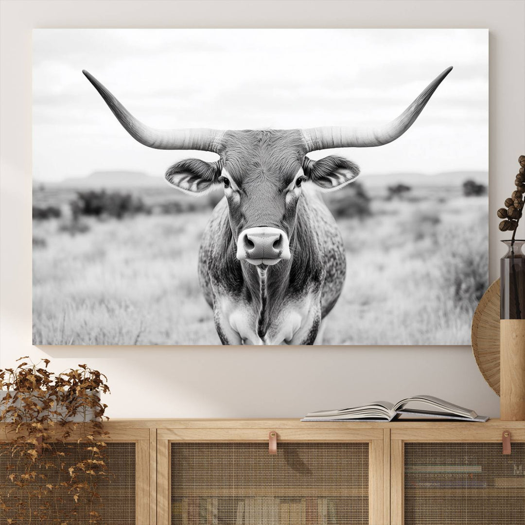 The Highland Cow Wall Art Print hangs prominently on the wall.