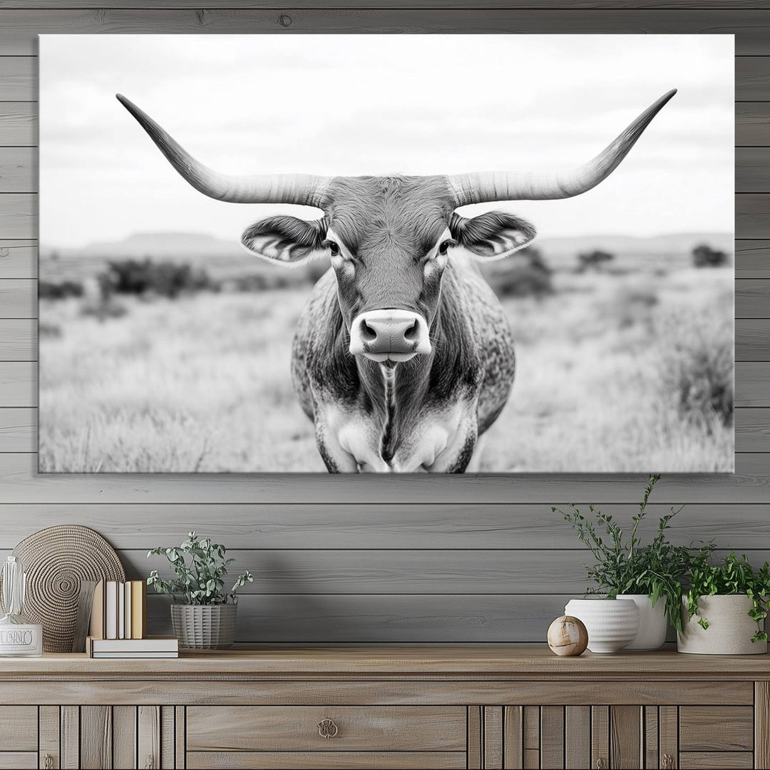 The Highland Cow Wall Art Print hangs prominently on the wall.