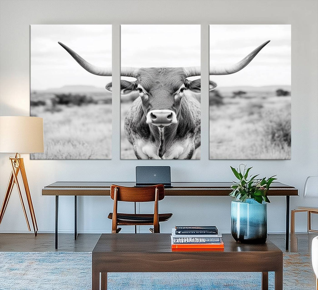 The Highland Cow Wall Art Print hangs prominently on the wall.