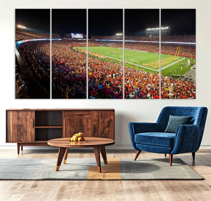 The Iowa State University Cyclones Football Team Print showcases a bustling Jack Trice Stadium in Ames, with the vibrant crowd in red attire enhancing its gallery-quality finish.