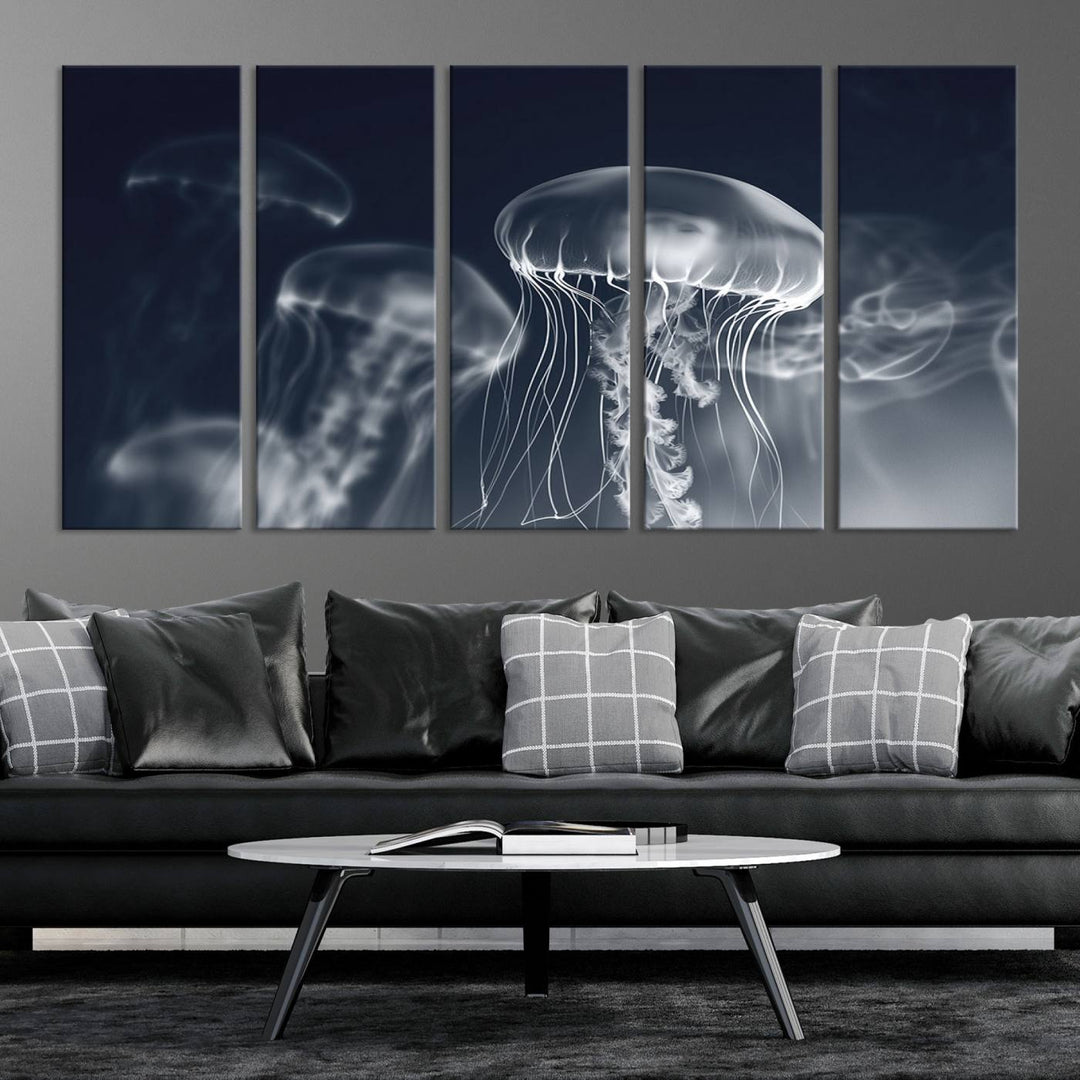 A stunning Jellyfish Wall Art Canvas Print showcases museum-quality canvas through high-resolution printing.