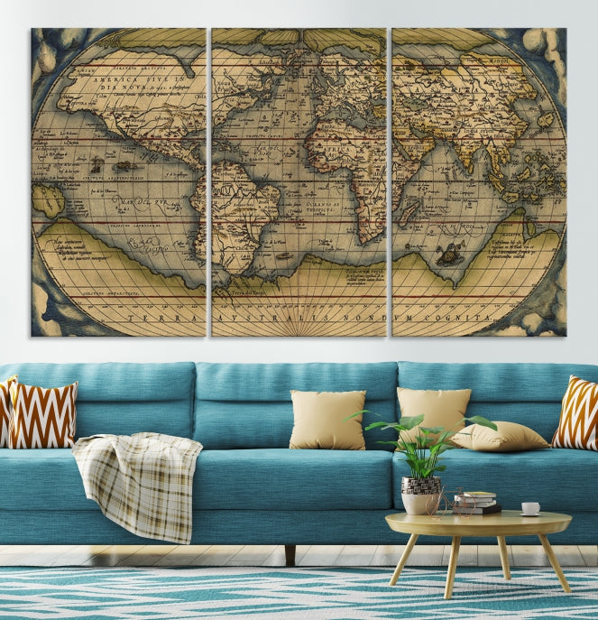 Lienzo decorativo para pared con mapa del viejo mundo, clásico, extra grande