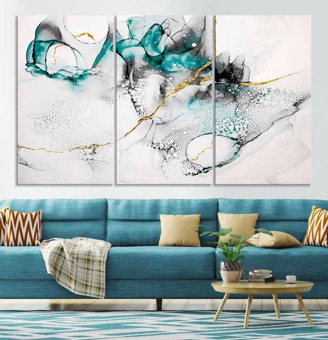 Green Marble Fluid Effect Wall Art Abstract Canvas Wall Art Print