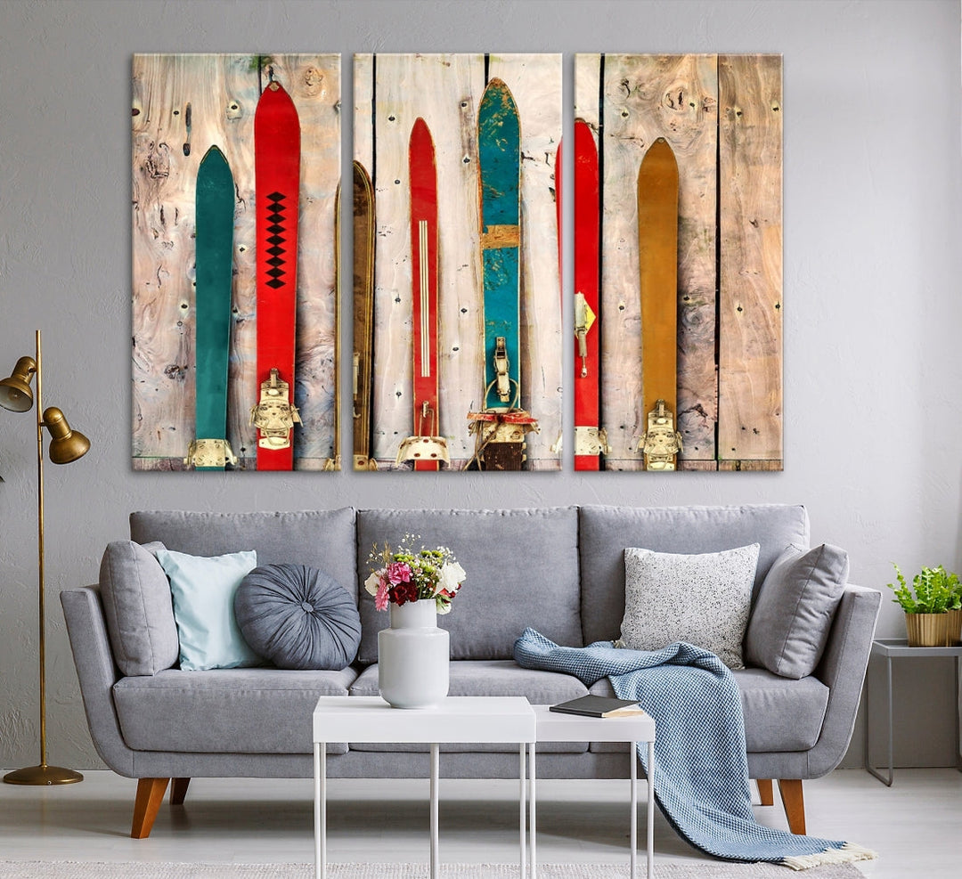 Wooden Rustic Old Skis Wall Art Canvas Print