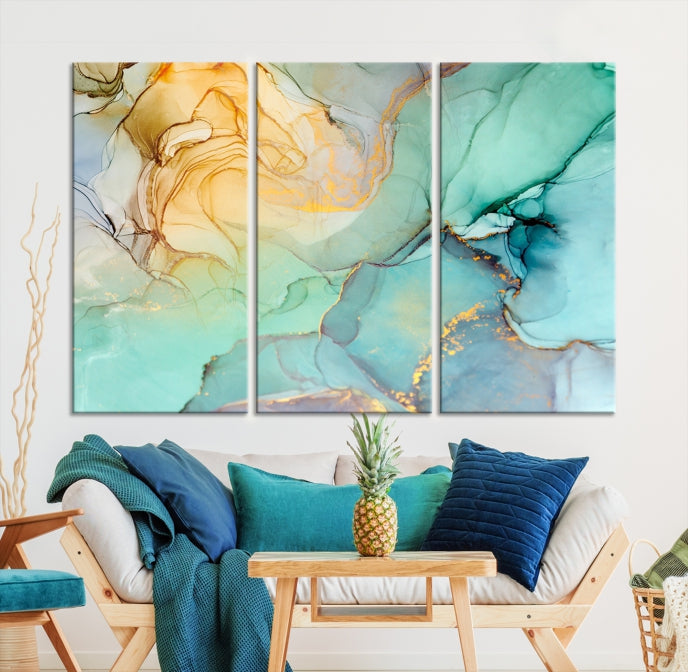 Green Marble Fluid Effect Wall Art Abstract Canvas Wall Art Print