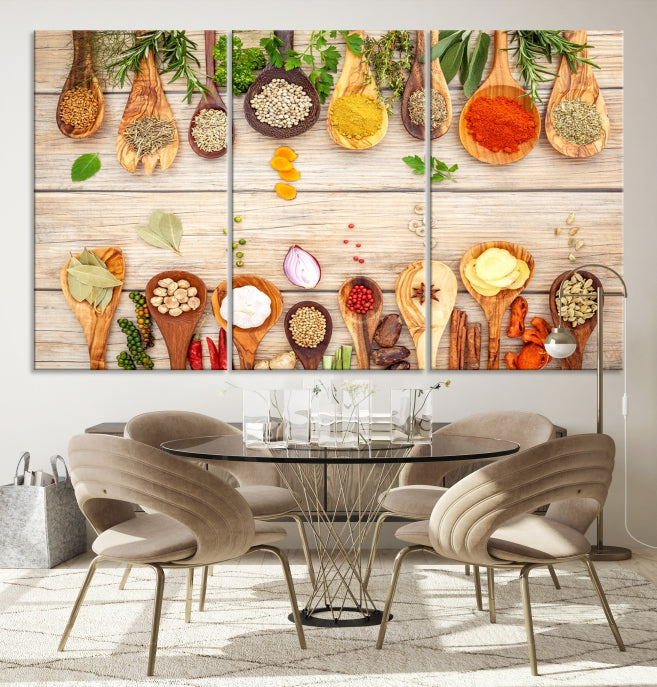 Lienzo decorativo para pared con especias de cocina en la mesa