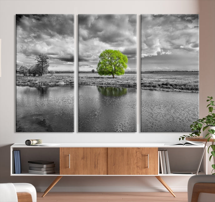 Peinture de paysage d'arbre noir et blanc, impression sur toile d'art mural