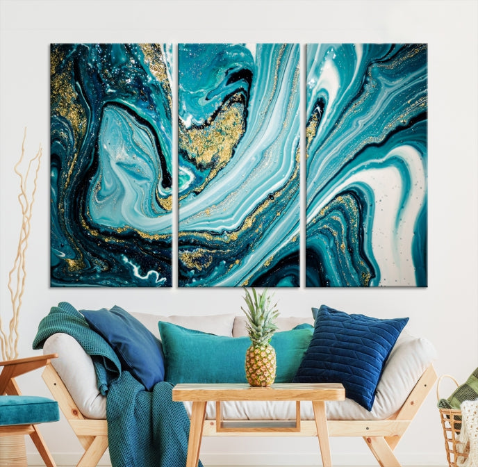 Turquoise Marble Fluid Effect Wall Art Abstract Canvas Wall Art Print