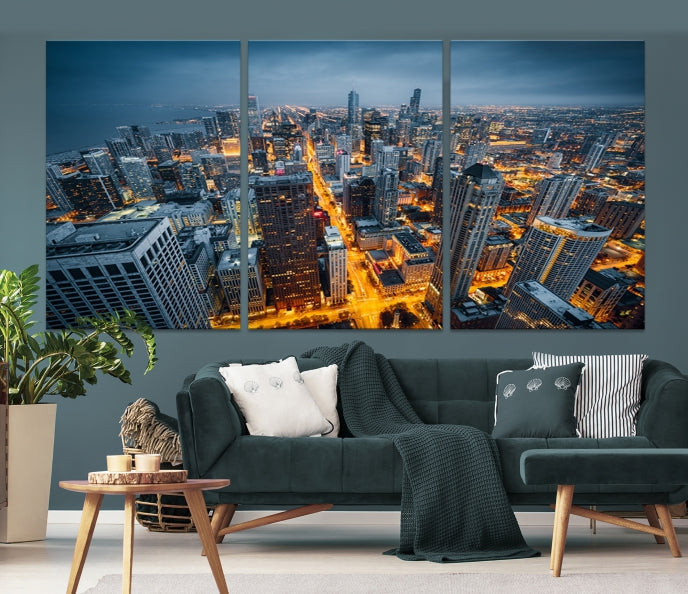 Chicago Wall Art Canvas Print Chicago City Night Canvas Print