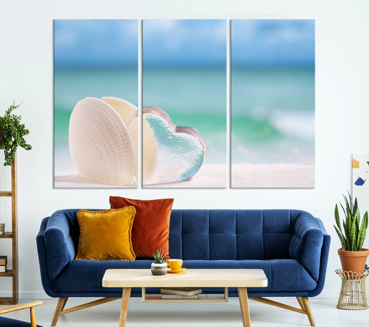 Impression sur toile d'art mural de coquillage d'amour de plage