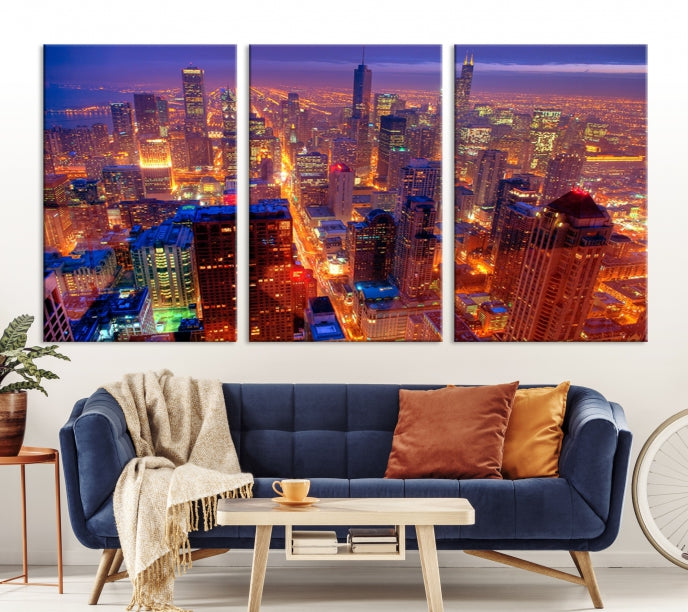 Chicago Wall Art Canvas Print Chicago City Night Canvas Print