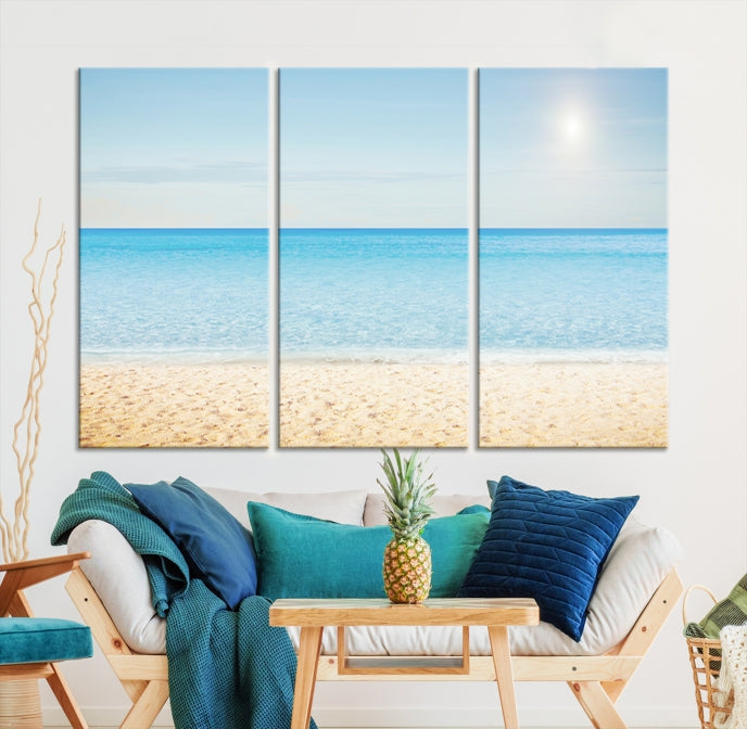 Blue Beach and Sea Wall Art Canvas Print