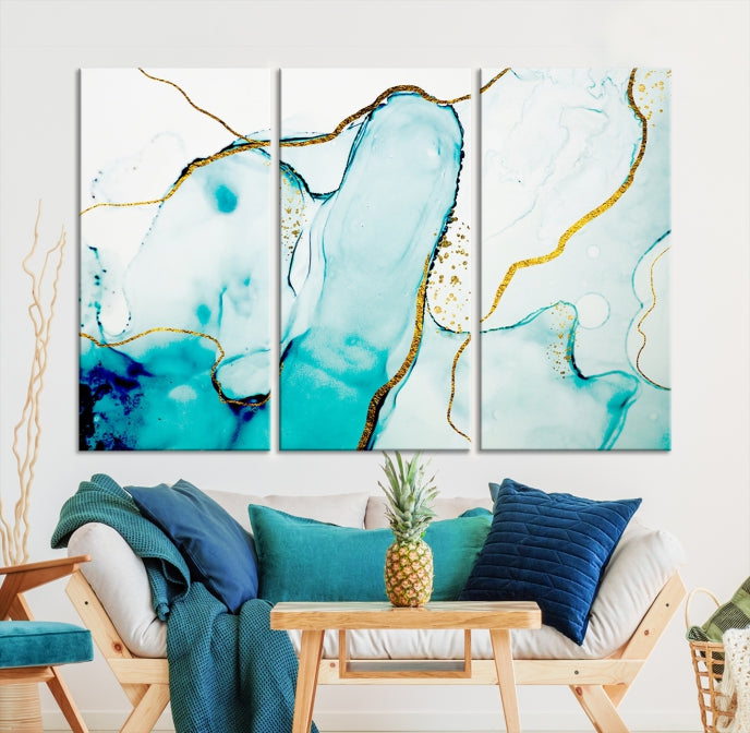 Turquoise Marble Fluid Effect Wall Art Abstract Canvas Wall Art Print