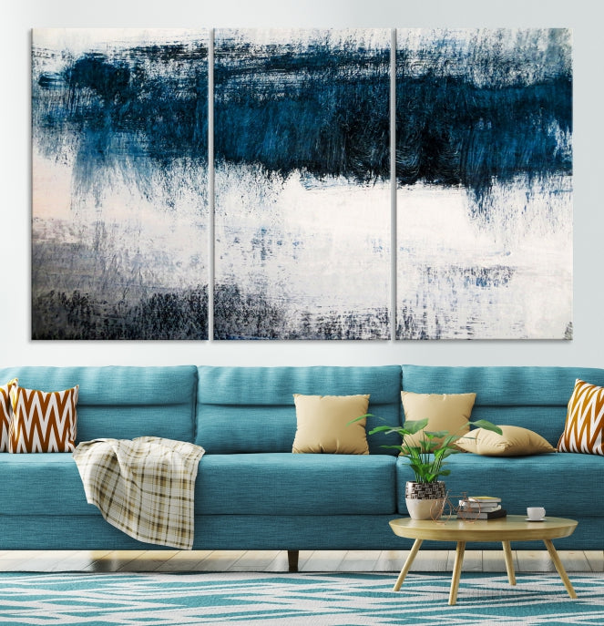 Impression d’art mural sur toile abstraite bleu marine et blanc