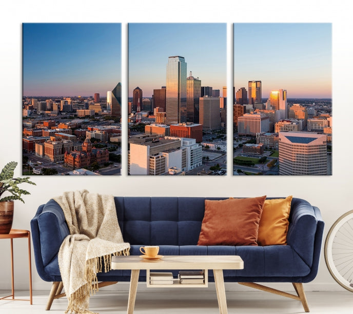 Lienzo decorativo para pared con vista del paisaje urbano del horizonte del amanecer de la ciudad de Dallas