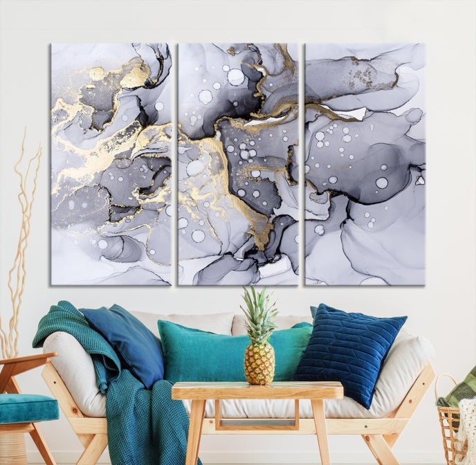 Gray Marble Fluid Effect Wall Art Abstract Canvas Wall Art Print