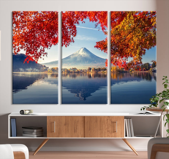 Mur de toile du Mont Fuji Art Japon Automne Paysage Mur Art Montagne Impression sur toile