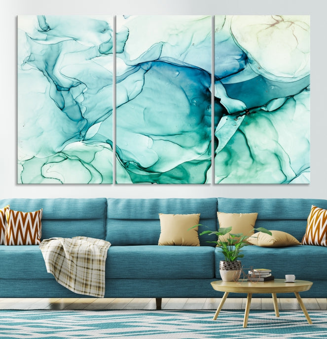 Turquoise Marble Fluid Effect Wall Art Abstract Canvas Wall Art Print