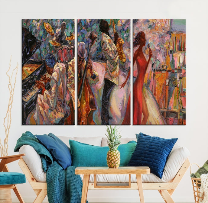 African Musician Women and Jazz Orchestra Wall Art Canvas Print