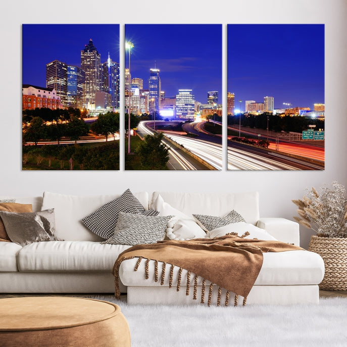 Atlanta City Lights Night Blue Skyline Impression sur toile