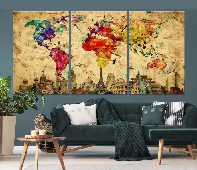 Impresión de lienzo de mapa mundial de arte de pared grande - Impresión de lienzo de arte de pared de mapa mundial extra grande - Impresión de póster de arte de pared de mapa mundial