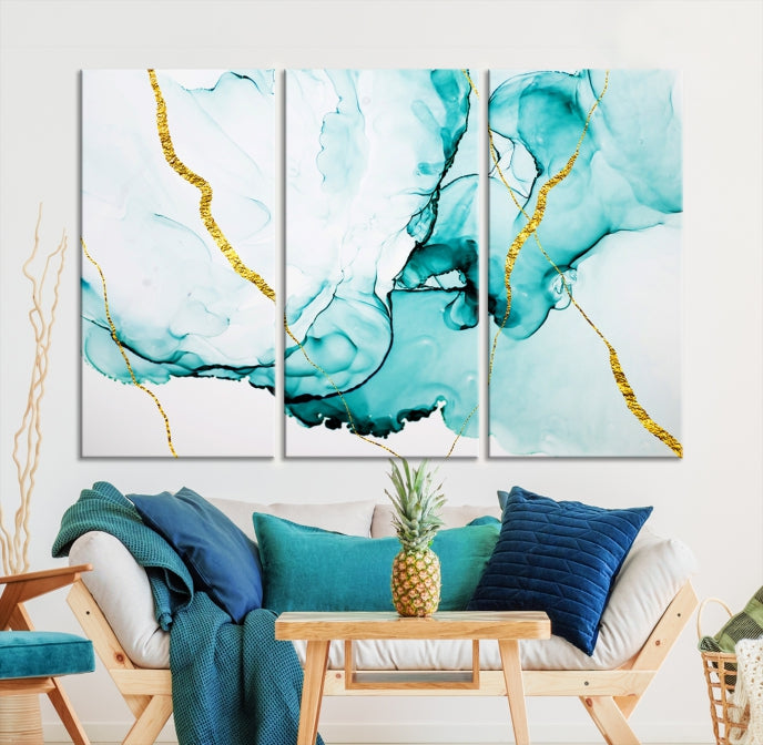 Turquoise Marble Fluid Effect Wall Art Abstract Canvas Wall Art Print