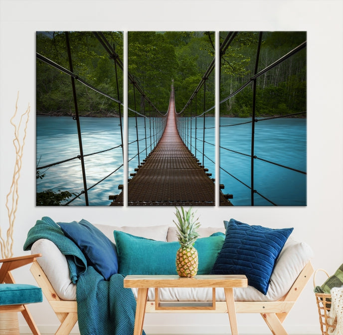 Suspension Bridge in Forest Wall Art Canvas Print