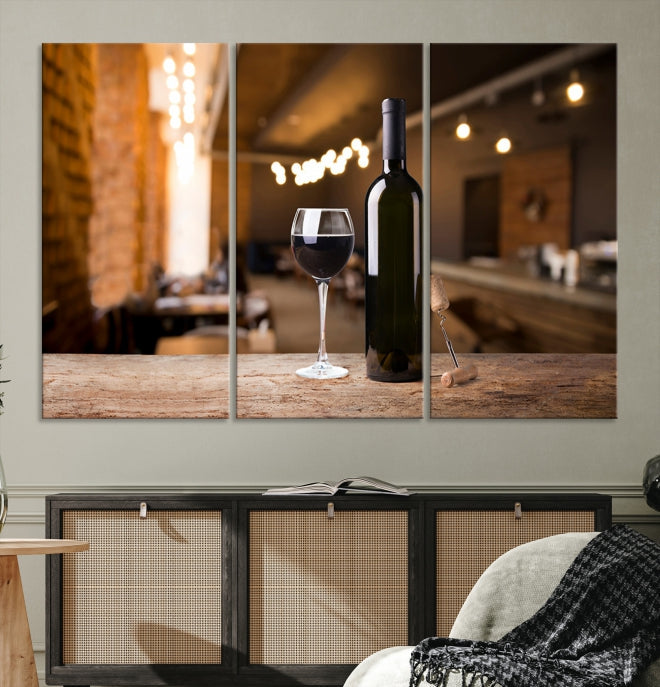 Lienzo decorativo para pared grande con vino y botella