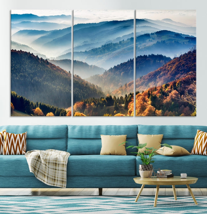 Lienzo decorativo para pared grande con bosque de montañas y otoño