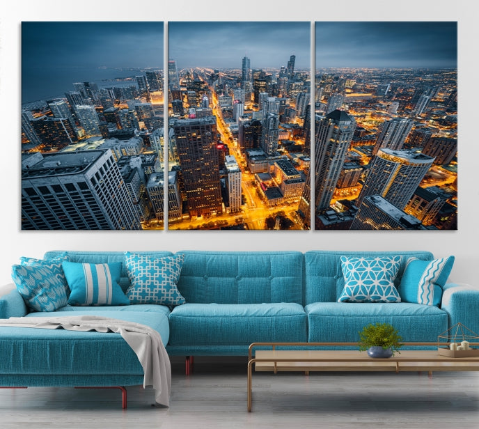 Chicago Wall Art Canvas Print Chicago City Night Canvas Print