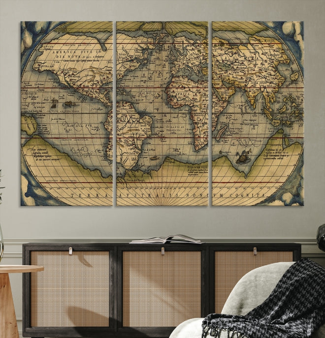 Lienzo decorativo para pared con mapa del viejo mundo, clásico, extra grande