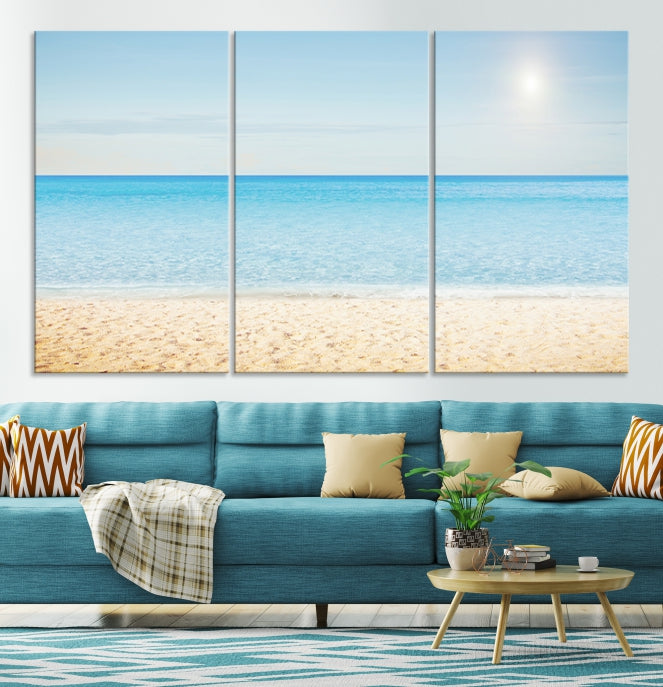 Blue Beach and Sea Wall Art Canvas Print